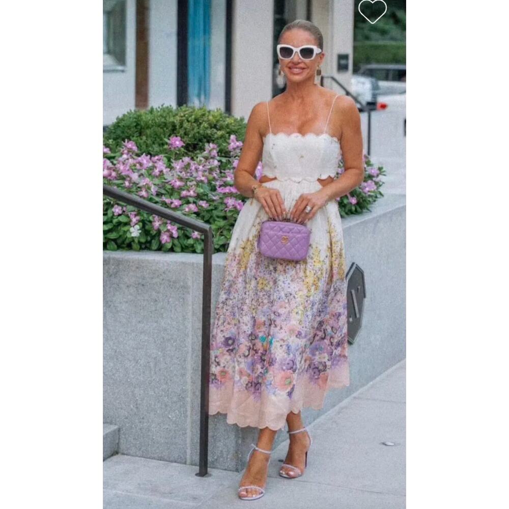 Zimmermann Dress 3 Large Jude Peach Gradient Floral Scalloped Midi Romantic Chic - Picture 3 of 16